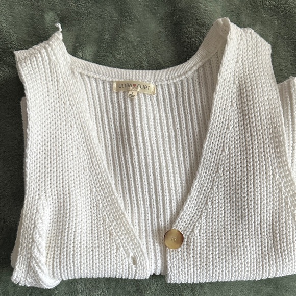 Ultra Flirt Sweaters - Ultra Flirt Cream V-Neck Knit Button Front Sweater Vest